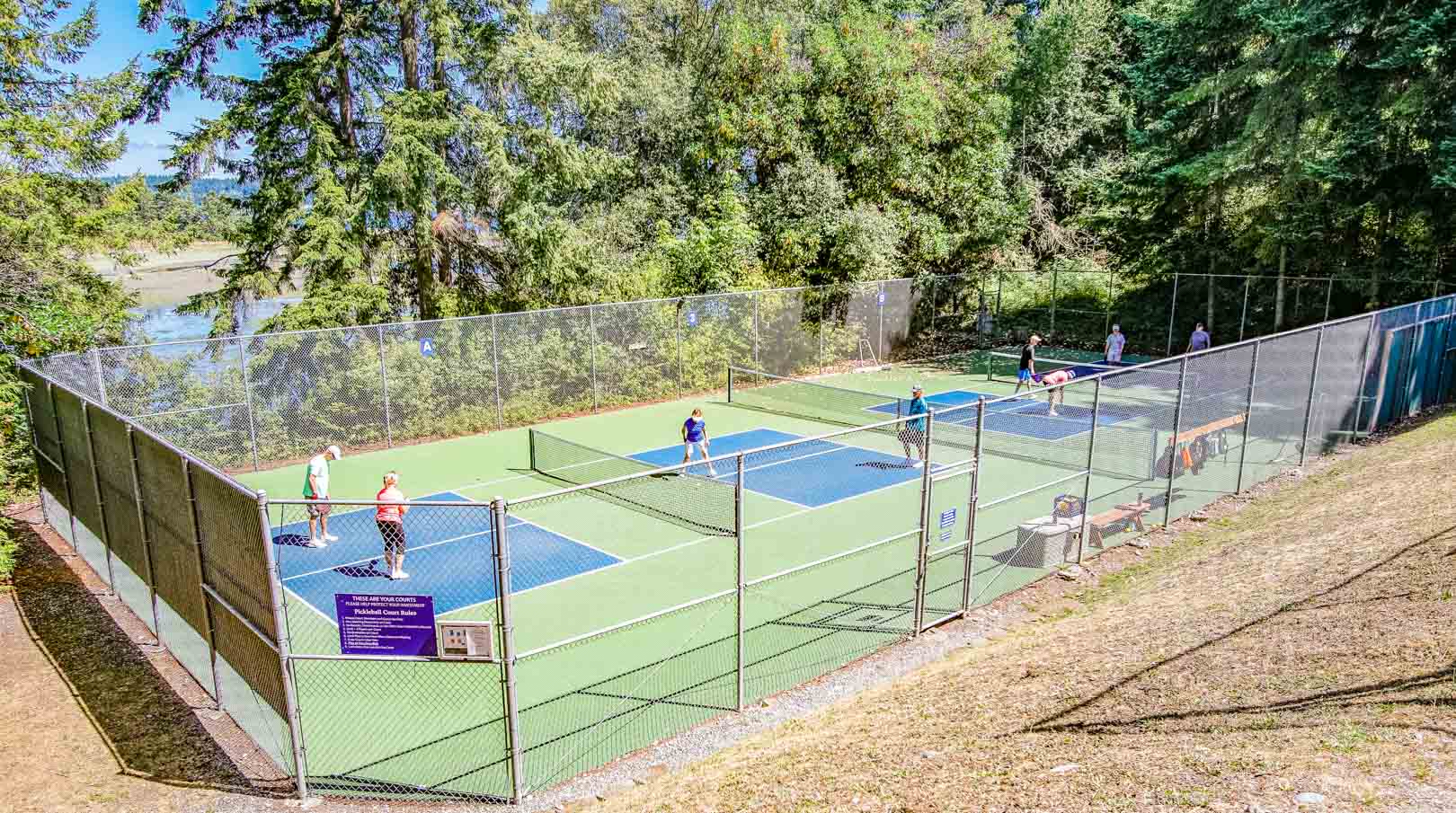 Outdoor tennis courts at VRI's Kala Point Village in Port Townsend, Washington.